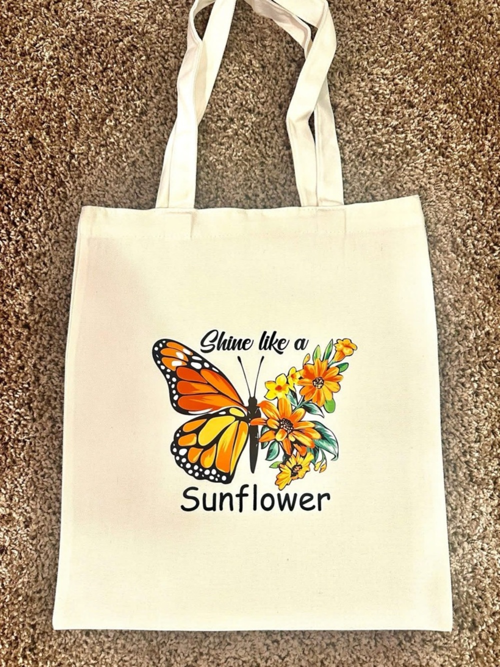 Canvas Tote Bag - Shine Like a Sunflower Butterfly Print